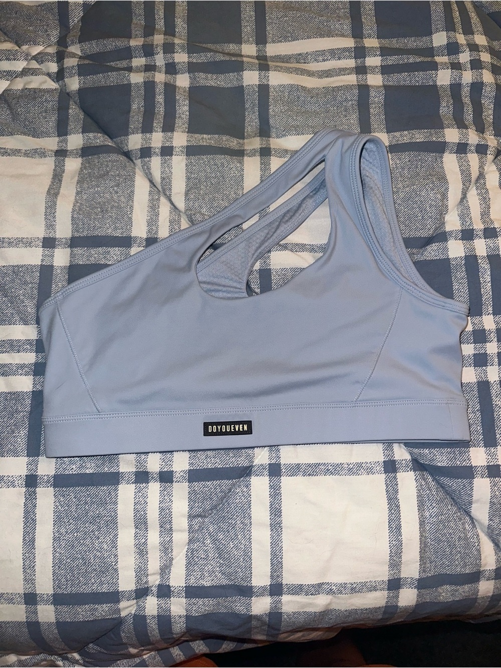 DOYOUEVEN Pale Blue Asymmetric One-Shoulder Sports Bra